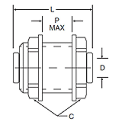 Kynar PVDF Bulkhead Union - 1/4 x 1/4