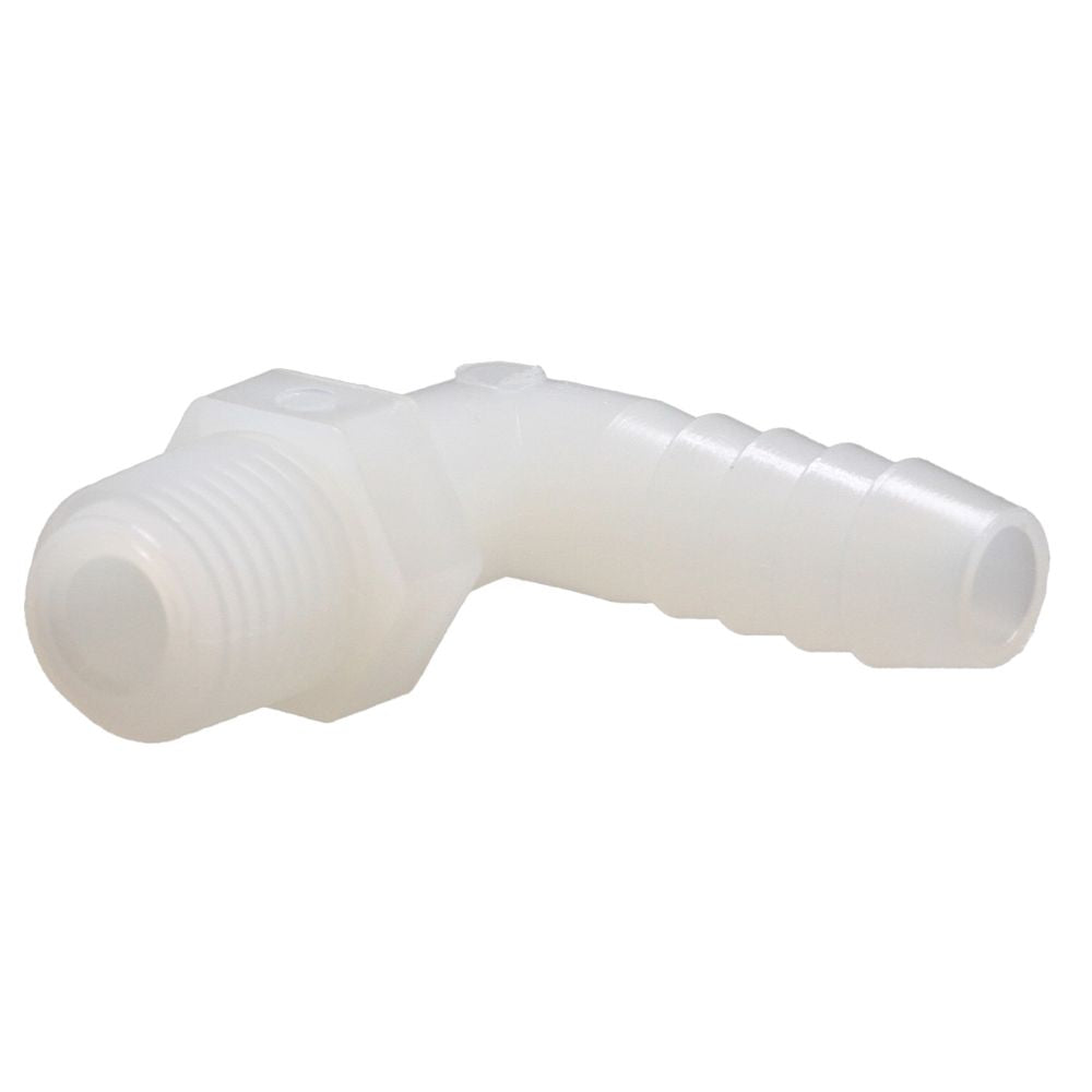 Male Elbow Barb x Male NPT - 1/4" HB x 1/4" MNPT - Natural Nylon