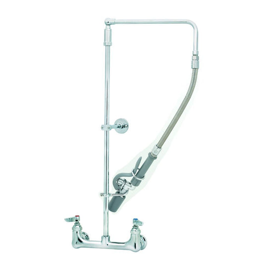 T&S Brass B-0131-BC Easyinstall Deck Mount Pre-Rinse Faucet w/ 8" Centers, 29-15/16" H, Low Flow Spray Valve and Wall Bracket