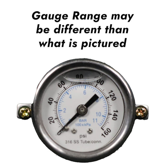 Water Pressure Gauge 160 PSI, 1/8" MPT, 1.5" Plastic Dial, Center Back Uclamp, SS Case