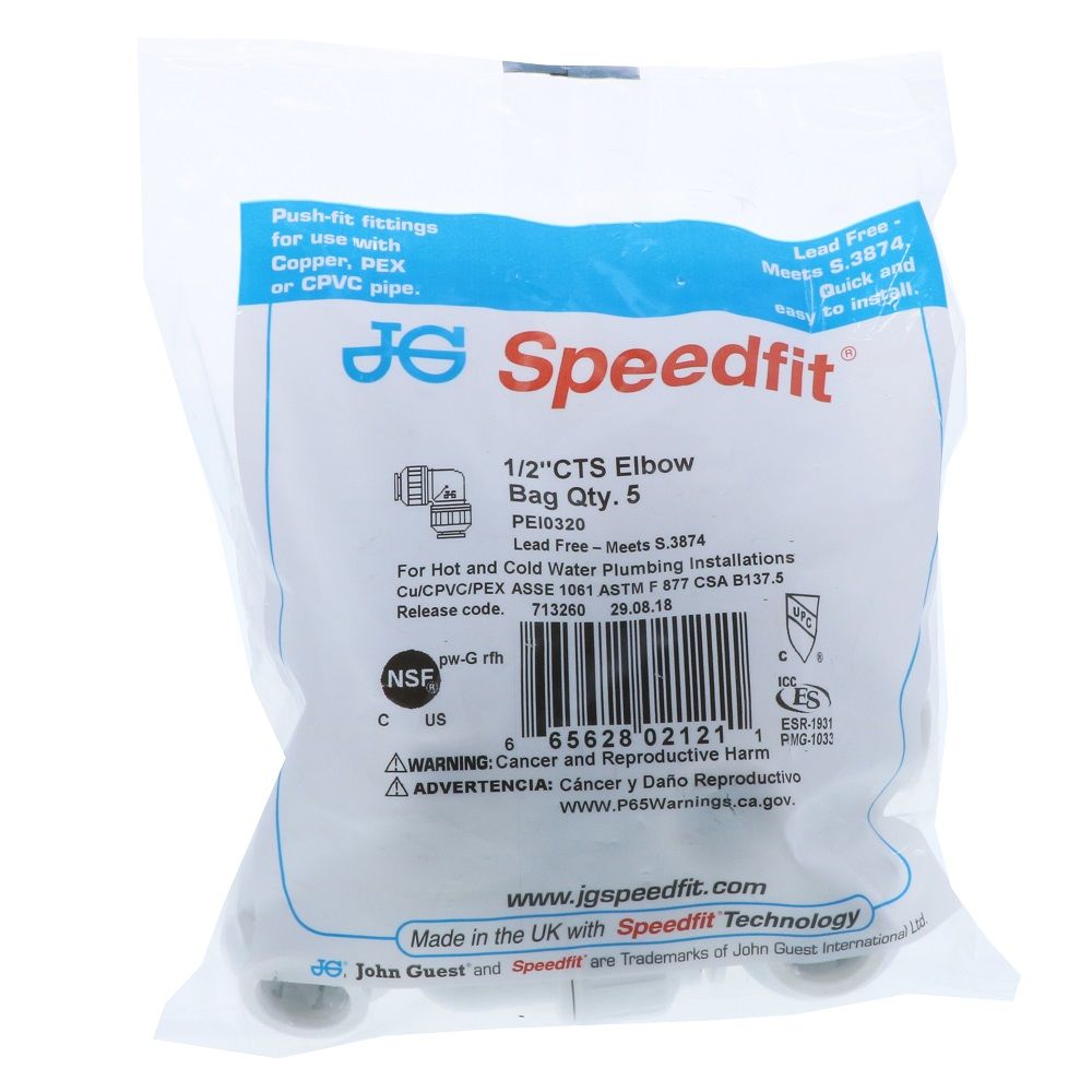 John Guest Union Elbow - 1/2 CTS