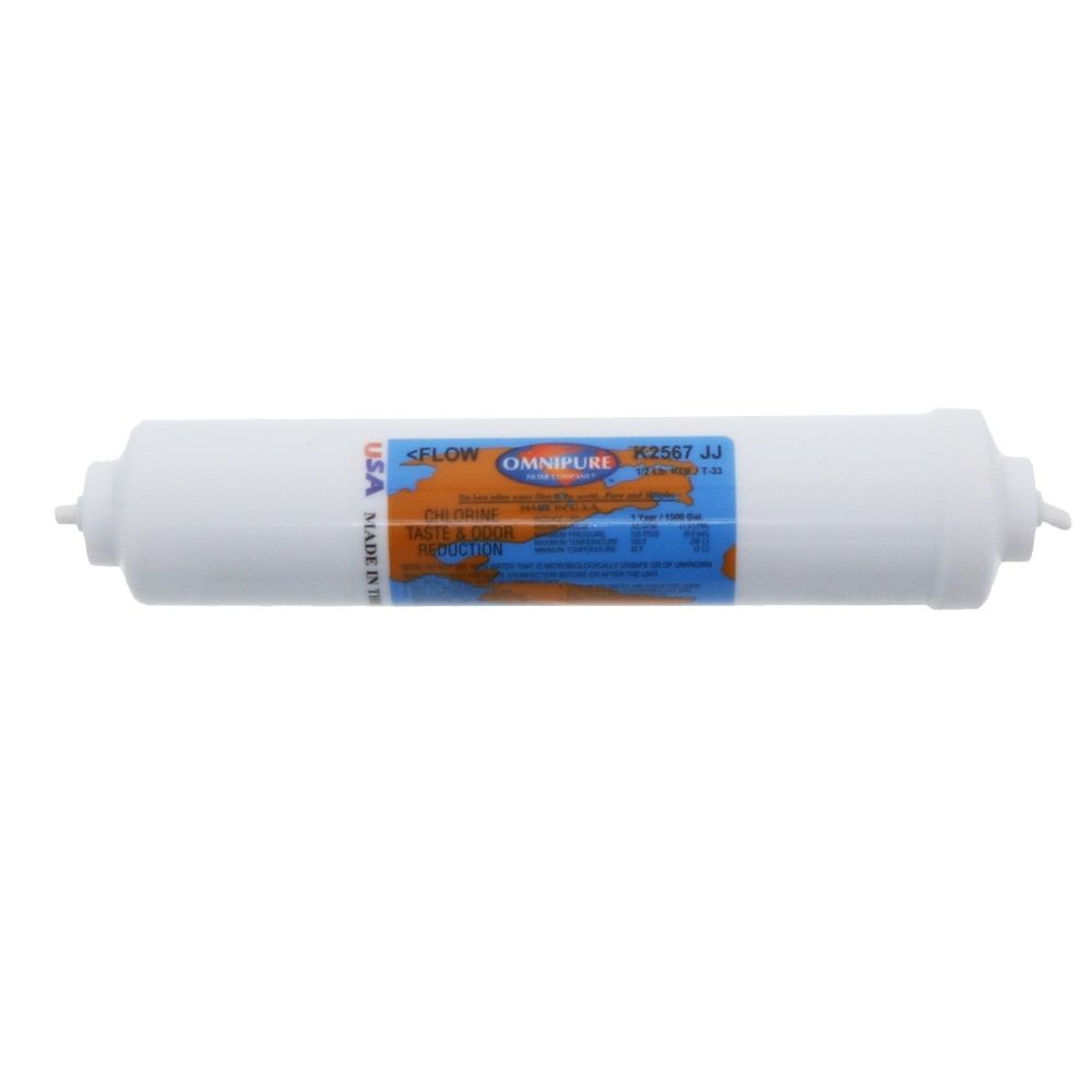 Omnipure Inline K2567-JJ GAC + 0.5lb KDF 55 - 10" x 2" Filter - 1/4" Quick Connect