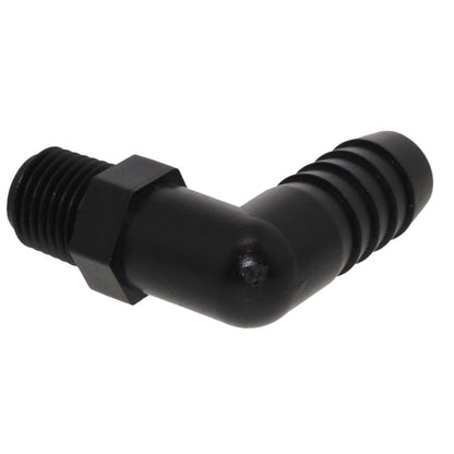 Male Elbow Barb x Male NPT - 1/2" HB x 1/4" MNPT - Black Polypropylene