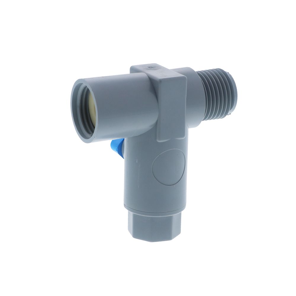 Three-Way PVC Ball Valve - 1/2" FPT x 1/2" MPT  run x 1/4" FPT Branch