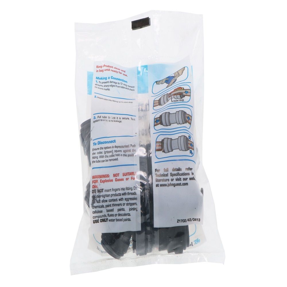 John Guest Reducing Union Black Polypropylene  - 1/2 x 3/8
