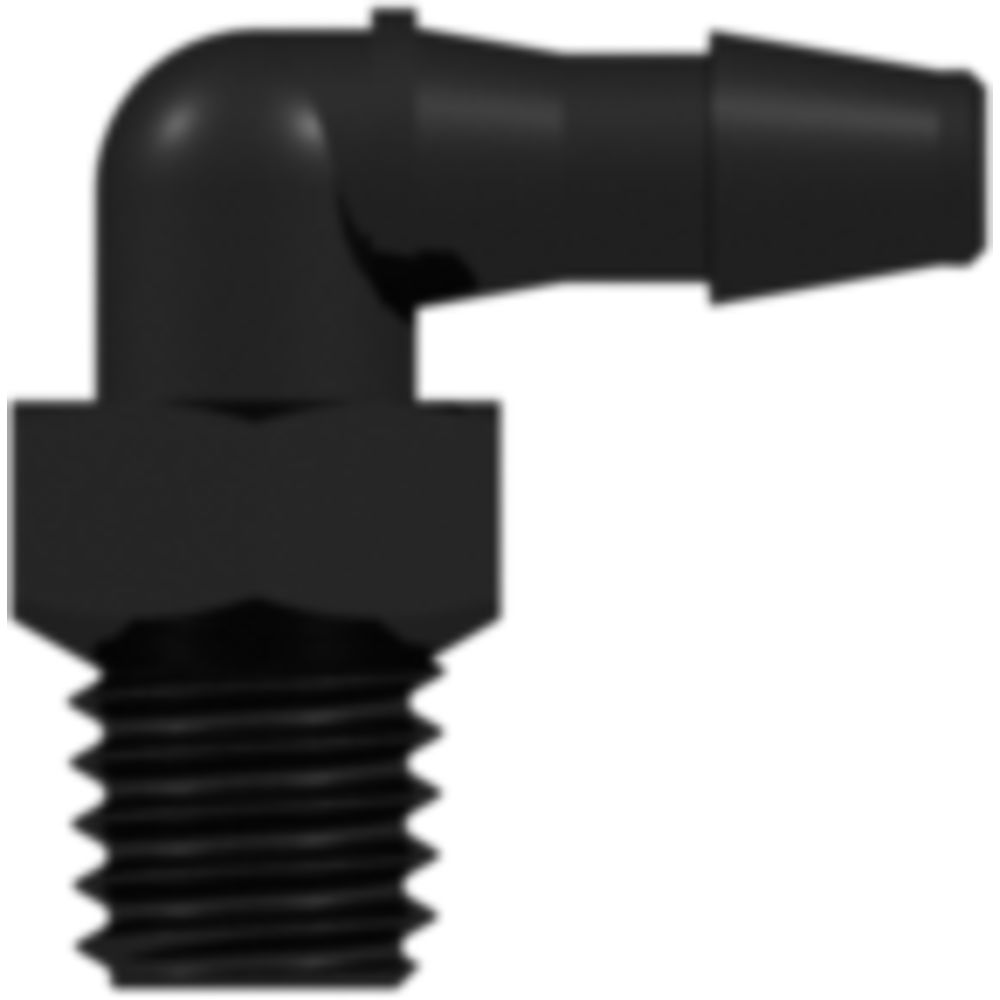 LinkTech 10-32 Special Tapered Thread Elbow with 1/4" Hex to 200 Series Barb, 3/32" [2.4 mm] ID Tubing, Black