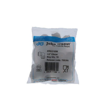 John Guest Union Elbow Polypro - 1/2