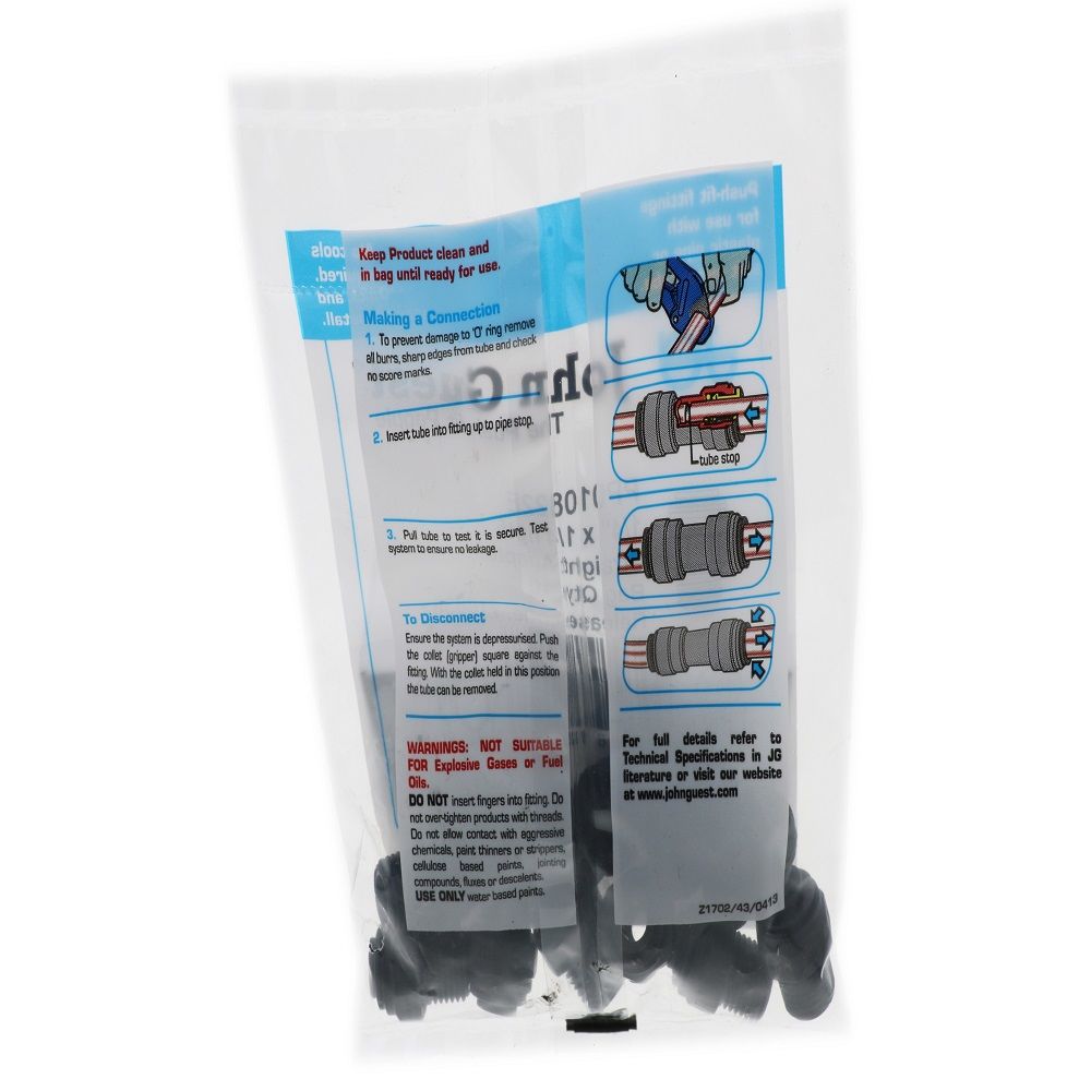 John Guest Male Connector NPTF Black Polypropylene  - 1/4 x 1/4 NPTF