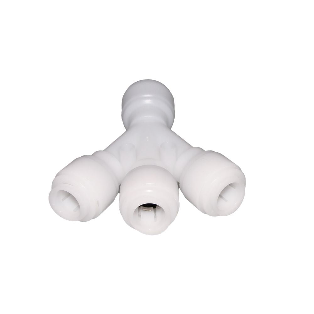 NeoFit Acetal Natural White Three Way Divider 1/2" tube x 3/8" tube