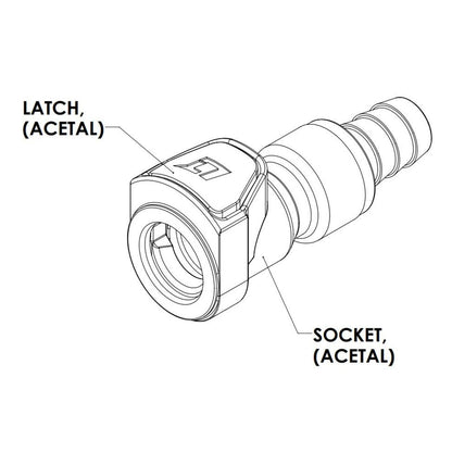 LinkTech 50AC Series Straight Female, Non-valved, 3/8" HB, Natural Acetal Long Body