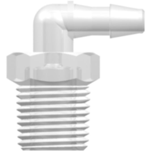 LinkTech 1/8-27 NPT Thread Elbow with 7/16" Hex to 200 Series Barb, 1/8" [3.2 mm] ID Tubing, Natural Polypropylene