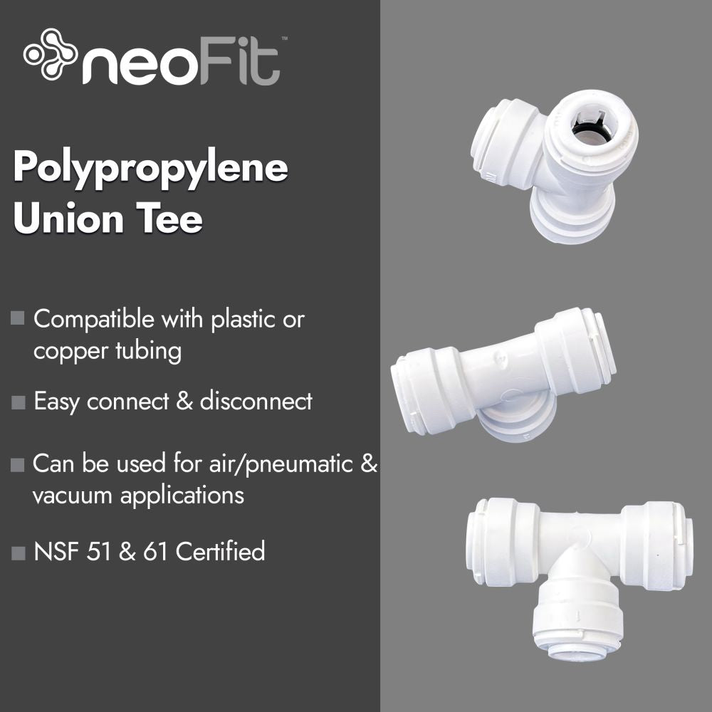NeoFit - Polypropylene Natural White Union Tee- 1/4" tube OD