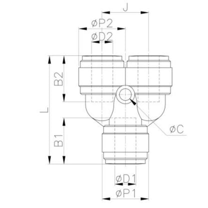 NeoFit - Acetal Black Two Way Divider 3/8" in x 1/4" out