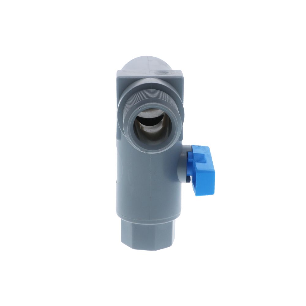 Three-Way PVC Ball Valve - 1/2" FPT x 1/2" MPT  run x 1/4" FPT Branch