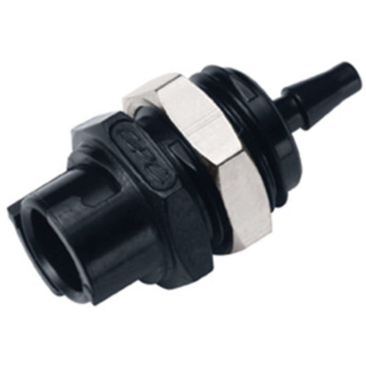 SMFPMDM3BLK Valved Panel Mount Hose Barb Black Coupling Body 3mm ID Barb Black