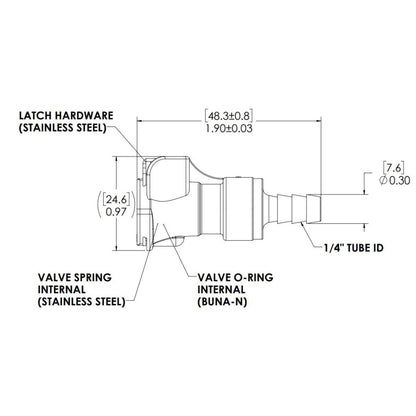 LinkTech 1/4 Hose Barb Valved In-Line Acetal Coupling Body Viton O-Ring [PLCD17004V]