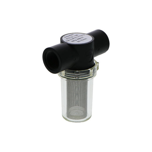 50 Mesh Stainless Steel High Flow In-Line Strainer, Clear Twist-Off Bowl, w/ 1/2" FNPT Ports