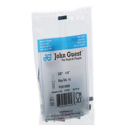 John Guest Stem Barb Connector  - 3/8 OD Stem x 1/4 ID Barb