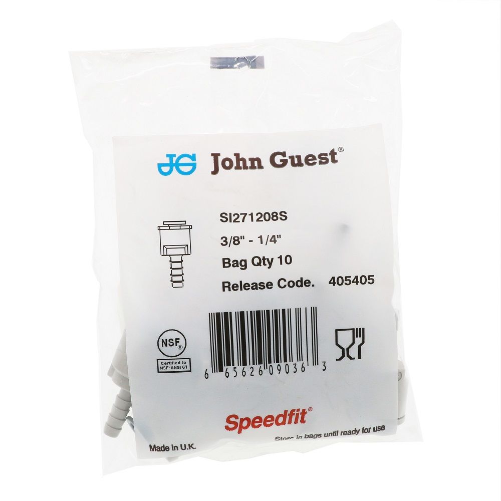 John Guest Superseal Barb  - 3/8 Supersealx 1/4 ID Barb