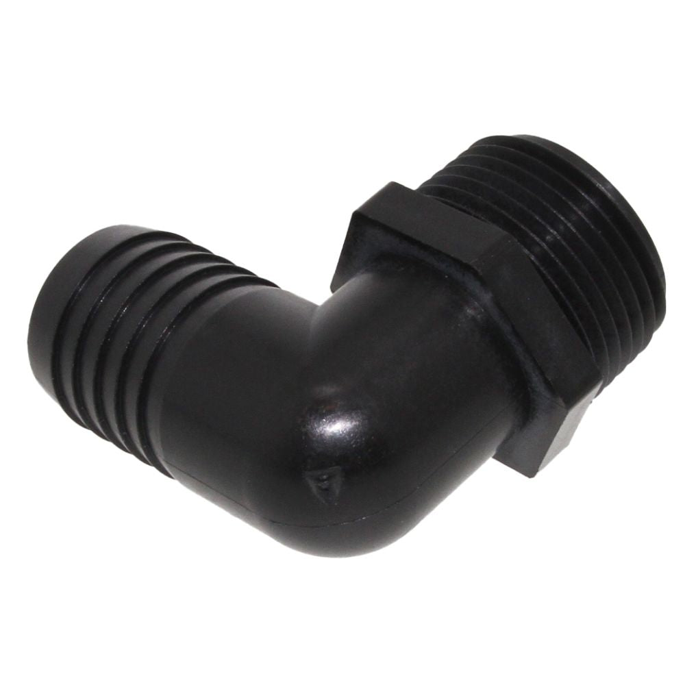 Male Elbow Barb x Male NPT - 3/4" HB x 3/4" MNPT - Black Polypropylene