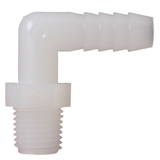 Male Elbow Barb x Male NPT - 5/8" HB x 1/2" MNPT - Natural Nylon