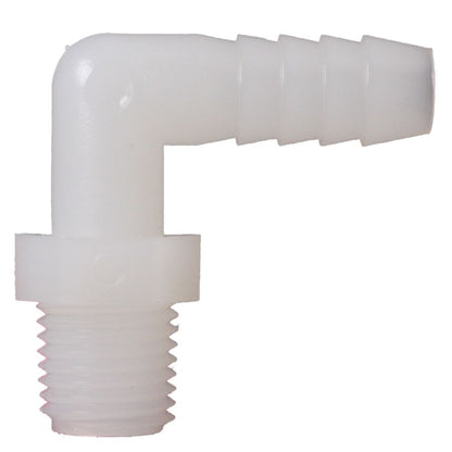 Male Elbow Barb x Male NPT - 3/8" HB x 1/8" MNPT - Natural Nylon