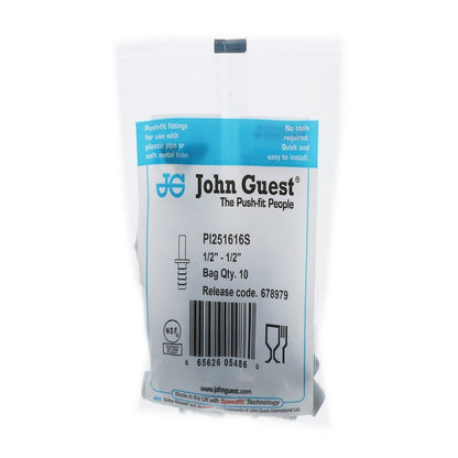 John Guest Stem Barb Connector  - 1/2 OD Stem x 1/2 ID Barb
