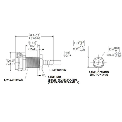 LinkTech 20AC Series Panel Mt. Female, Non-valved, 1/8" HB, Natural Acetal