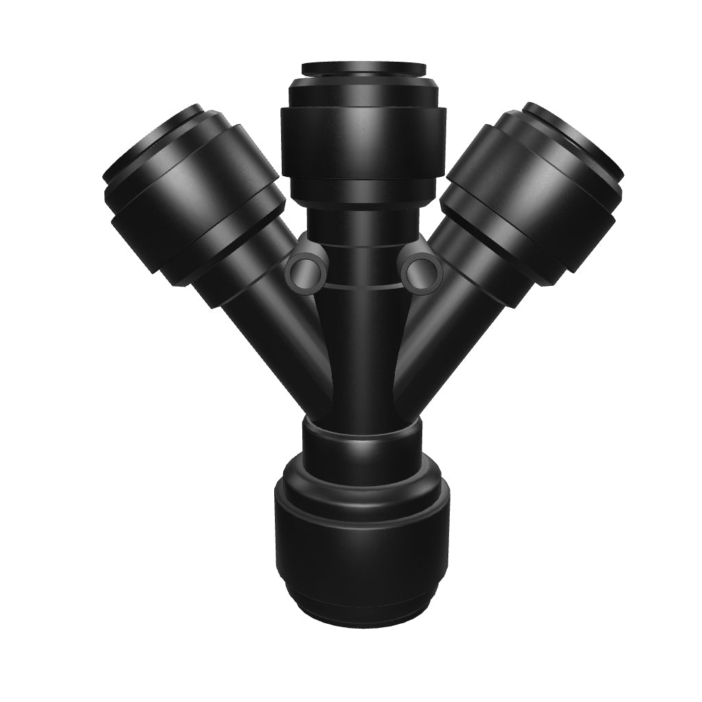 NeoFit Acetal Black Three Way Divider 1/2" tube x 3/8" tube