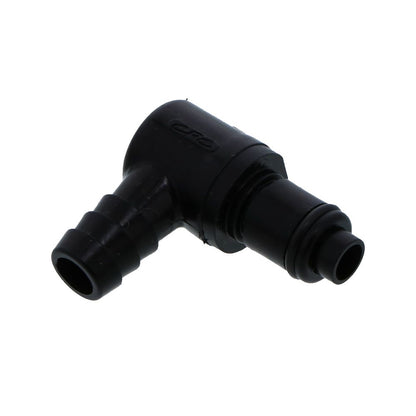 PLCD23006VBLK Valved Black Elbow Hose Barb Coupling Insert 3/8 ID Barb FKM [Viton] O-rings