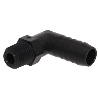 Male Elbow Barb x Male NPT - 3/8" HB x 1/4" MNPT - Black Polypropylene