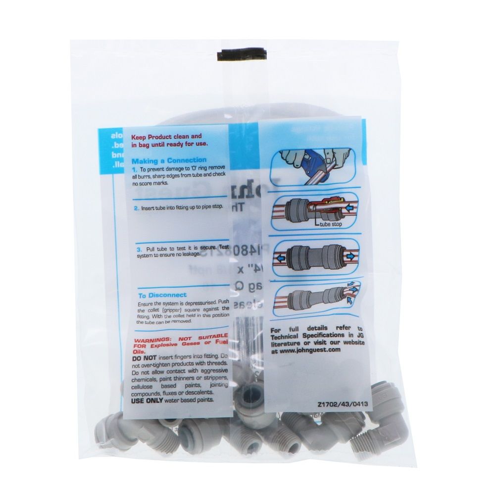 John Guest Fixed Elbow NPTF - 1/4 x 1/8  NPTF