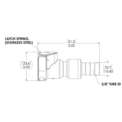 LinkTech 50AC Series Straight Female, Non-valved, 3/8" HB, Natural Acetal Long Body