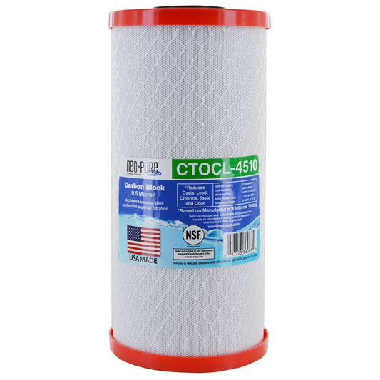 Neo-Pure CTOCL-4510 9-7/8" x 4-1/2" Coconut Shell Carbon Block Filter 0.5 micron