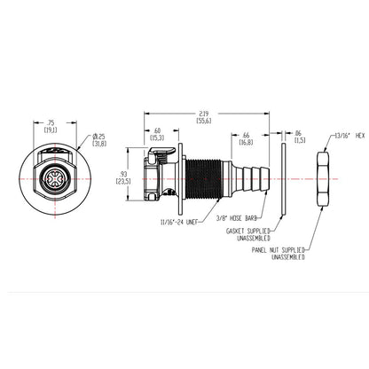 EFCD16612 Valved Panel Mount Hose Barb Coupling Body 3/8 ID Barb