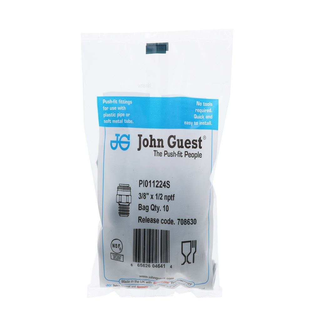 John Guest Male Connector - 3/8 x 1/2  NPTF