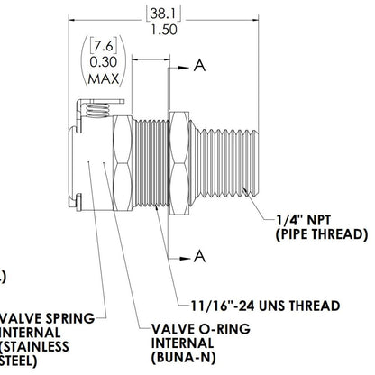 LinkTech 40CB Series Panel Mt. Female, Male Thread, Valved, 1/4" MNPT, Chrome Brass, Buna N