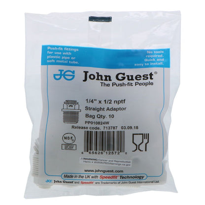 John Guest Male Connector NPTF Polypro - 1/4 x 1/2 NPTF
