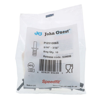 John Guest Stem Barb Connector  - 5/16 OD Stem x 3/16 ID Barb