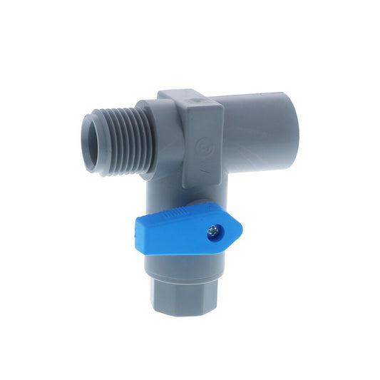 Three-Way PVC Ball Valve - 1/2" FPT x 1/2" MPT  run x 1/4" FPT Branch