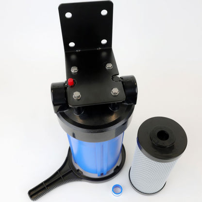10" BB Filter Housing DIY [assy req'd] - Blk Cap/Blue Sump 1" PR, Wrench, Dual Function Filter