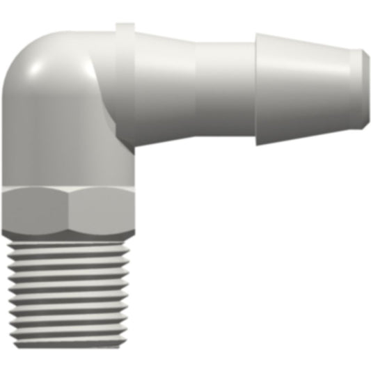 LinkTech 1/8-27 NPT Thread Elbow with 7/16" Hex to 200 Series Barb, 1/4" [6.4 mm] ID Tubing, White Nylon