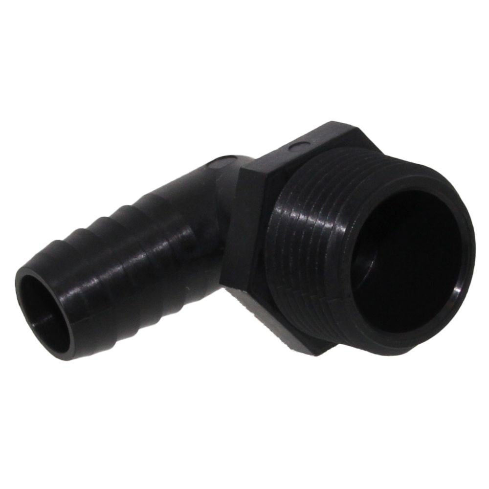 Male Elbow Barb x Male NPT - 3/8" HB x 3/4" MNPT - Black Polypropylene