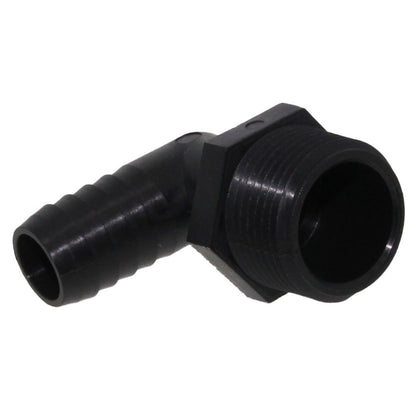 Male Elbow Barb x Male NPT - 5/8" HB x 3/4" MNPT - Black Polypropylene