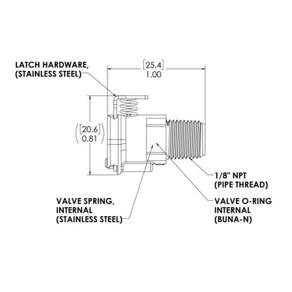 LinkTech 20AC Male Thread Socket, Valved, 1/8" MNPT