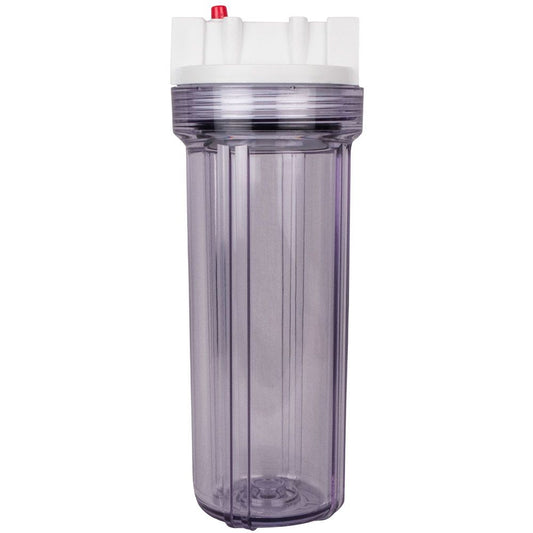 10" Slim Line Filter Housing Clear Sump/White Boss Cap 1/2" W/ PR - 1/2" FPT