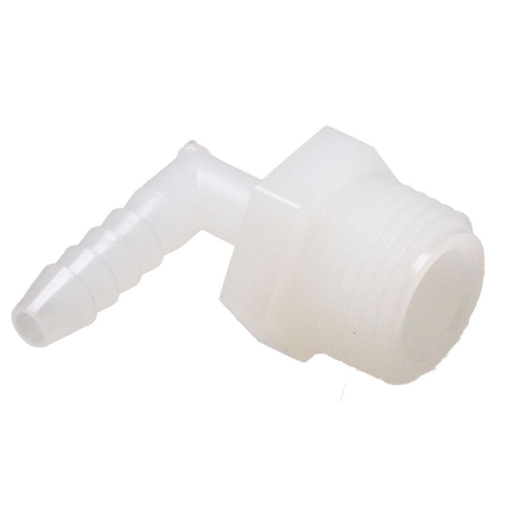 Male Elbow Barb x Male NPT - 1/4" HB x 1/2" MNPT - Natural Nylon