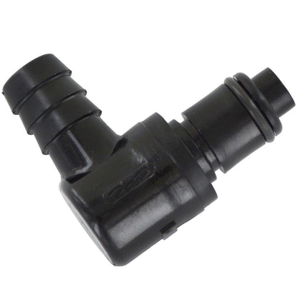 PLCD23006VBLK Valved Black Elbow Hose Barb Coupling Insert 3/8 ID Barb FKM [Viton] O-rings