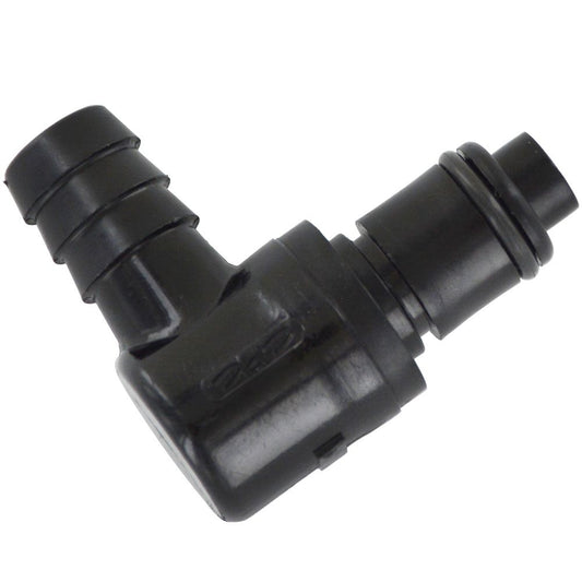 PLCD23006VBLK Valved Black Elbow Hose Barb Coupling Insert 3/8 ID Barb FKM [Viton] O-rings