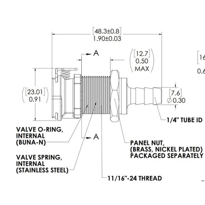 LinkTech 40AC Series Panel Mt. Female, Valved, 1/4" HB, Natural Acetal,